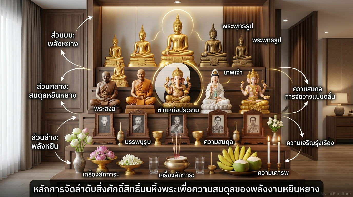 หลักการจัดลำดับสิ่งศักดิ์สิทธิ์บนหิ้งพระเพื่อความสมดุลของพลังงานหยินหยาง